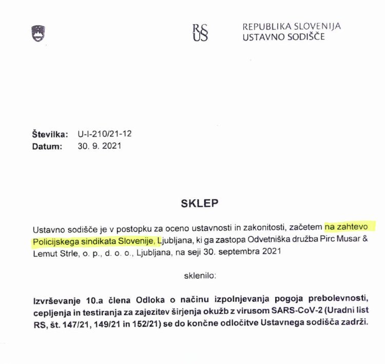 POLICIJSKI SINDIKAT SLOVENIJE PREKO USTAVNEGA SODIŠČA UDEJANJA PRAVNO DRŽAVO